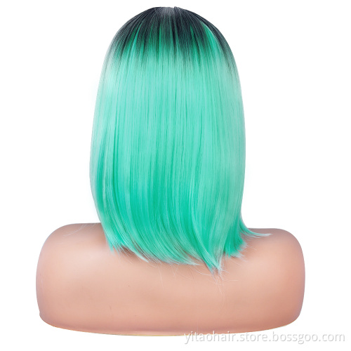 Wholesale cheap anime party gradient black to Green bob short straight synthetic shoulder-length hair cosplay wig